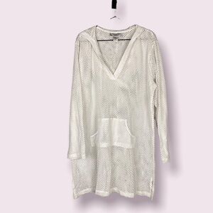 White fishnet tunic hoodie
